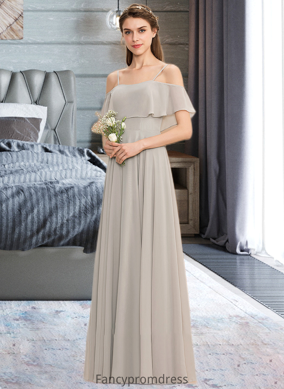 Natalia A-Line Off-the-Shoulder Floor-Length Chiffon Bridesmaid Dress DRP0013202