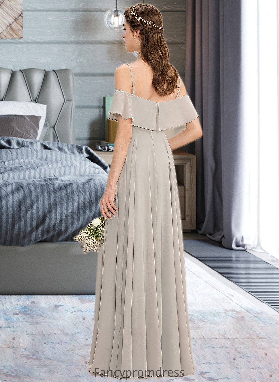 Natalia A-Line Off-the-Shoulder Floor-Length Chiffon Bridesmaid Dress DRP0013202