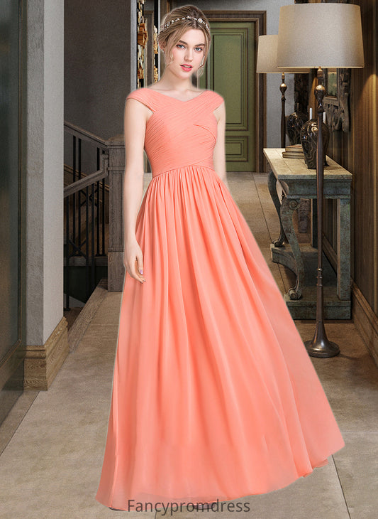 Alana Ball-Gown/Princess V-neck Floor-Length Chiffon Bridesmaid Dress With Ruffle DRP0013204