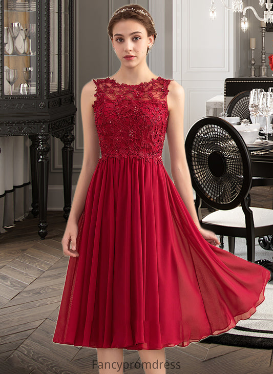 Mckenna A-Line Scoop Neck Knee-Length Chiffon Lace Bridesmaid Dress With Beading Sequins DRP0013208