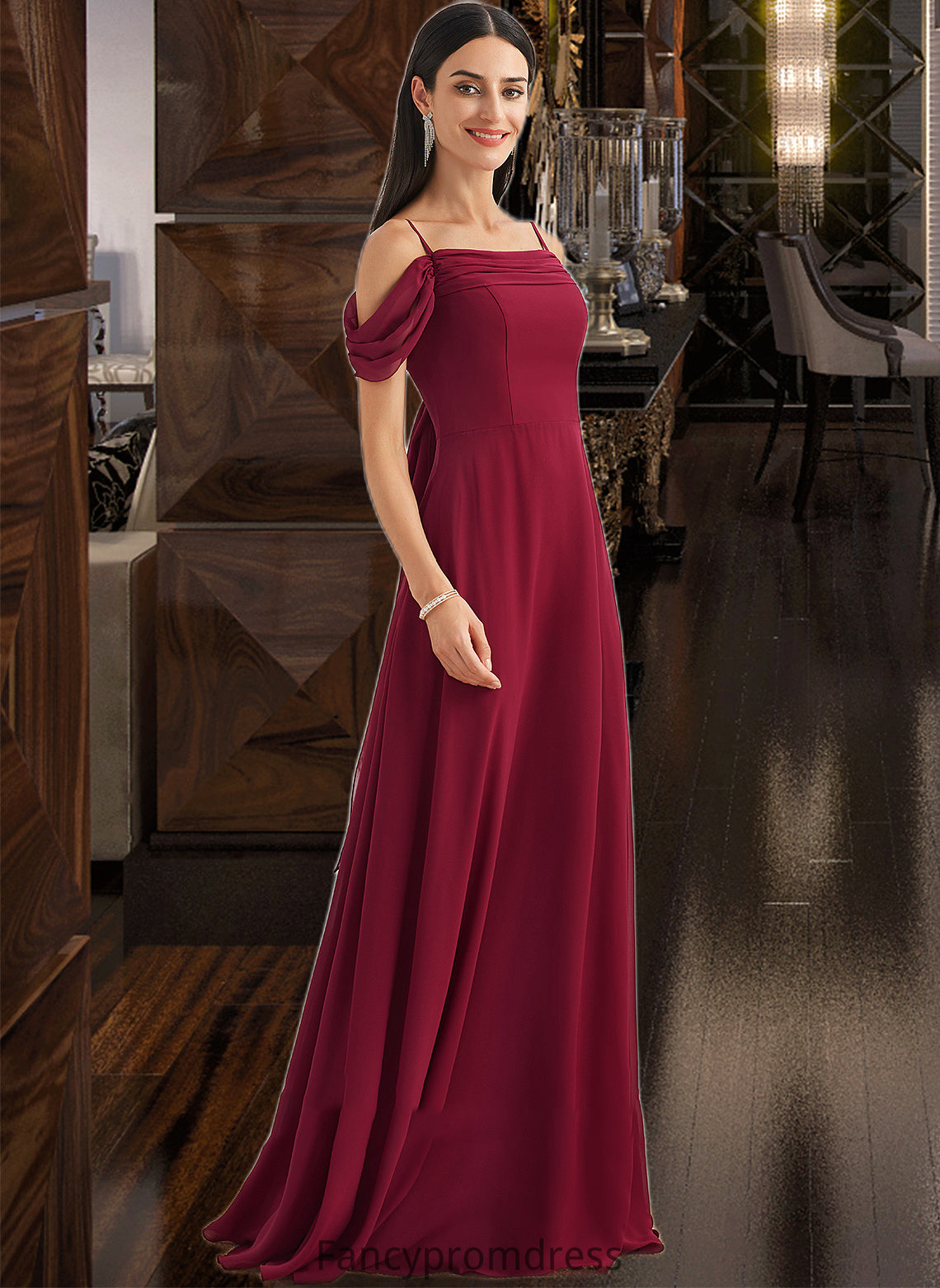 Phoebe A-Line Square Neckline Floor-Length Bridesmaid Dress With Bow(s) DRP0013242