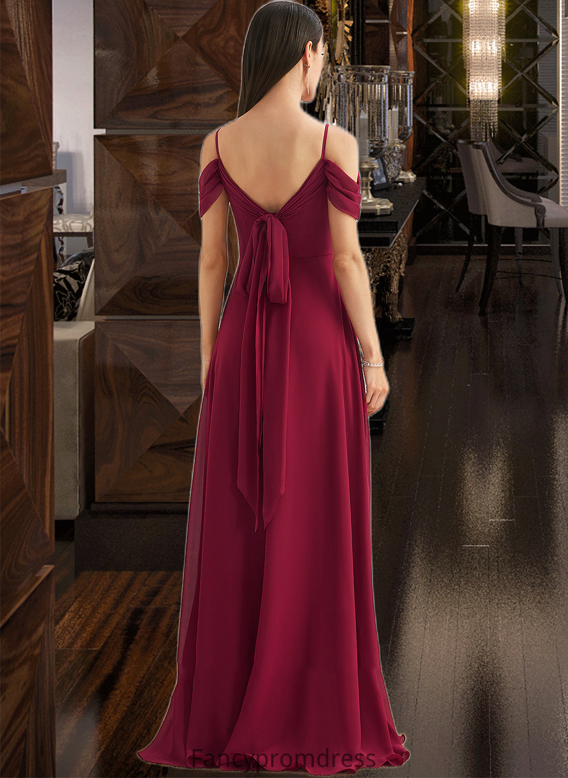 Phoebe A-Line Square Neckline Floor-Length Bridesmaid Dress With Bow(s) DRP0013242