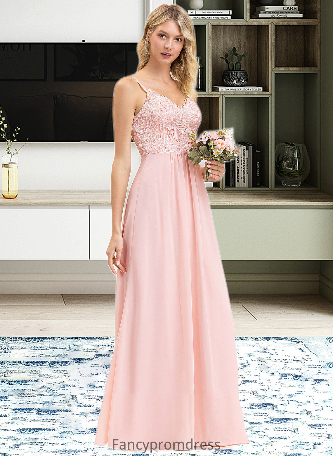 Amber A-Line Sweetheart Floor-Length Chiffon Lace Bridesmaid Dress DRP0013248