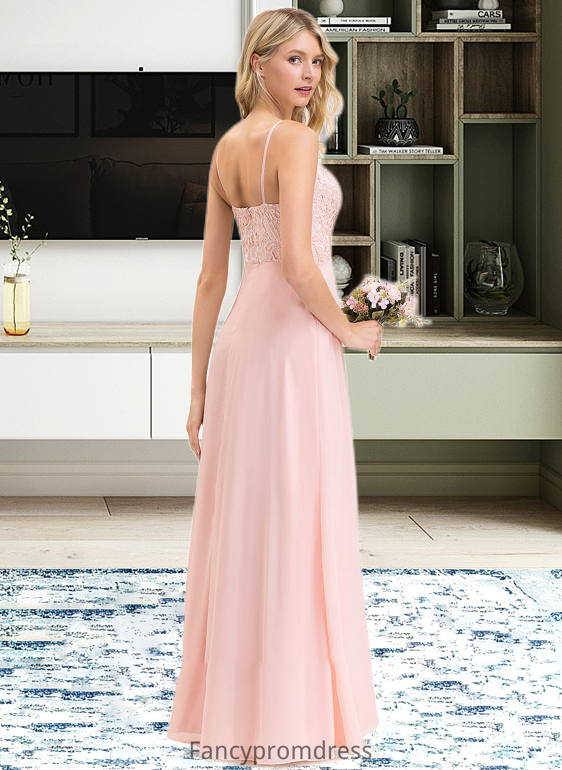 Amber A-Line Sweetheart Floor-Length Chiffon Lace Bridesmaid Dress DRP0013248