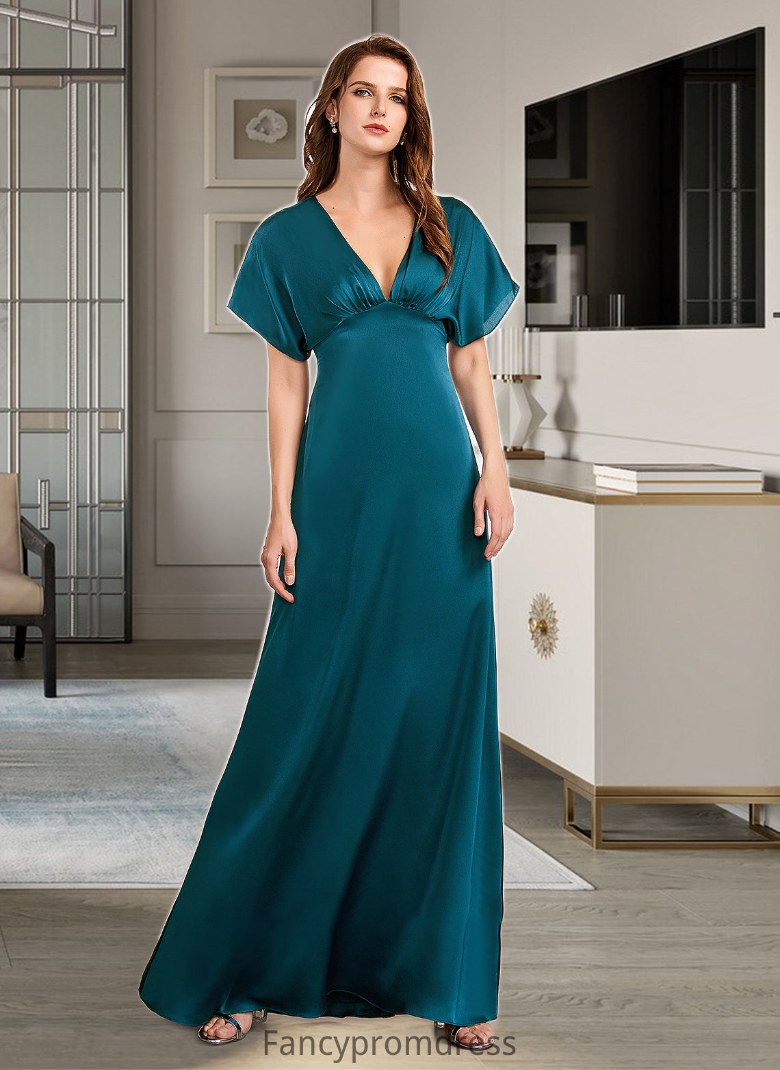 Larissa A-Line V-neck Floor-Length Bridesmaid Dress DRP0013255