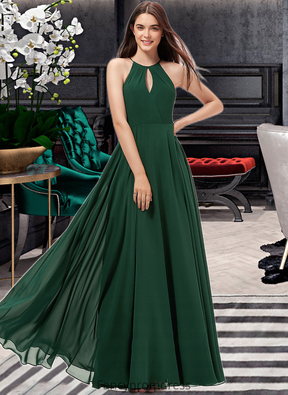 Jordyn A-Line Scoop Neck Floor-Length Chiffon Bridesmaid Dress DRP0013257