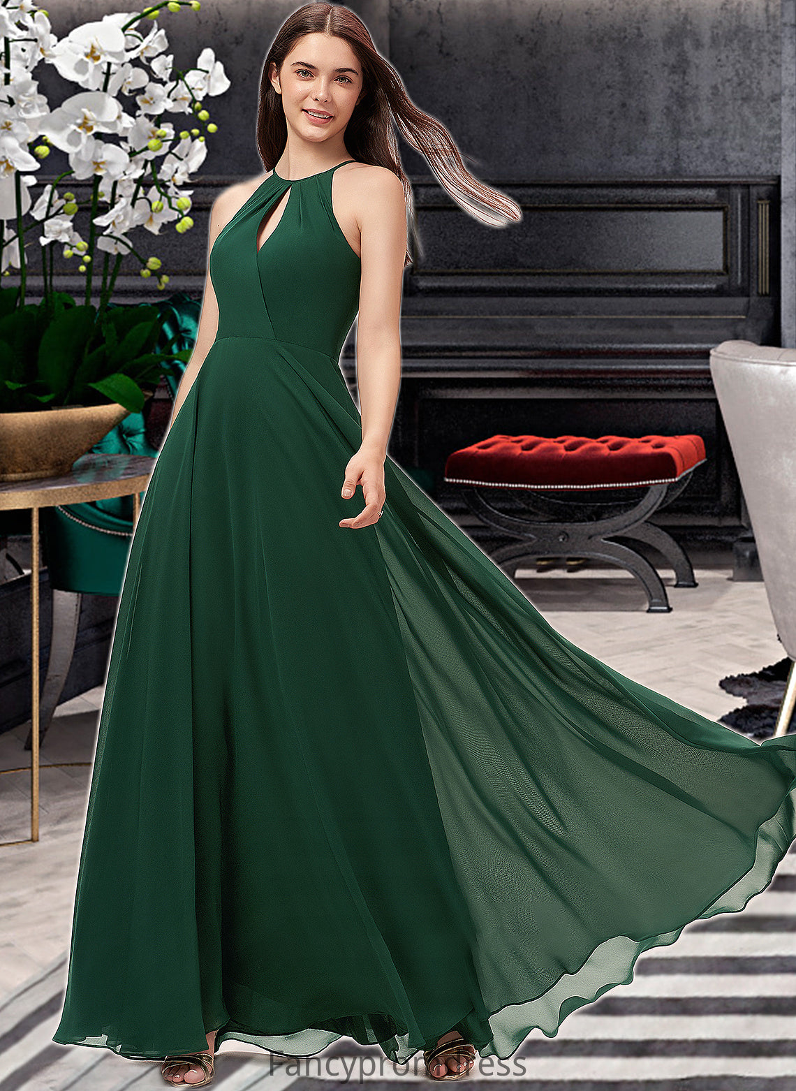 Jordyn A-Line Scoop Neck Floor-Length Chiffon Bridesmaid Dress DRP0013257