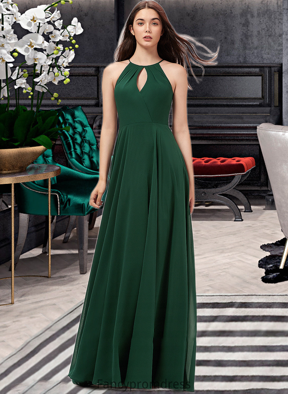 Jordyn A-Line Scoop Neck Floor-Length Chiffon Bridesmaid Dress DRP0013257