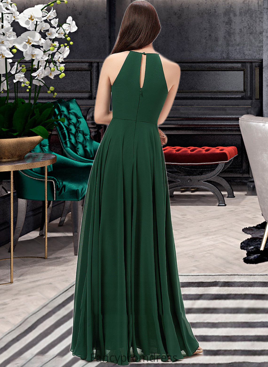 Jordyn A-Line Scoop Neck Floor-Length Chiffon Bridesmaid Dress DRP0013257