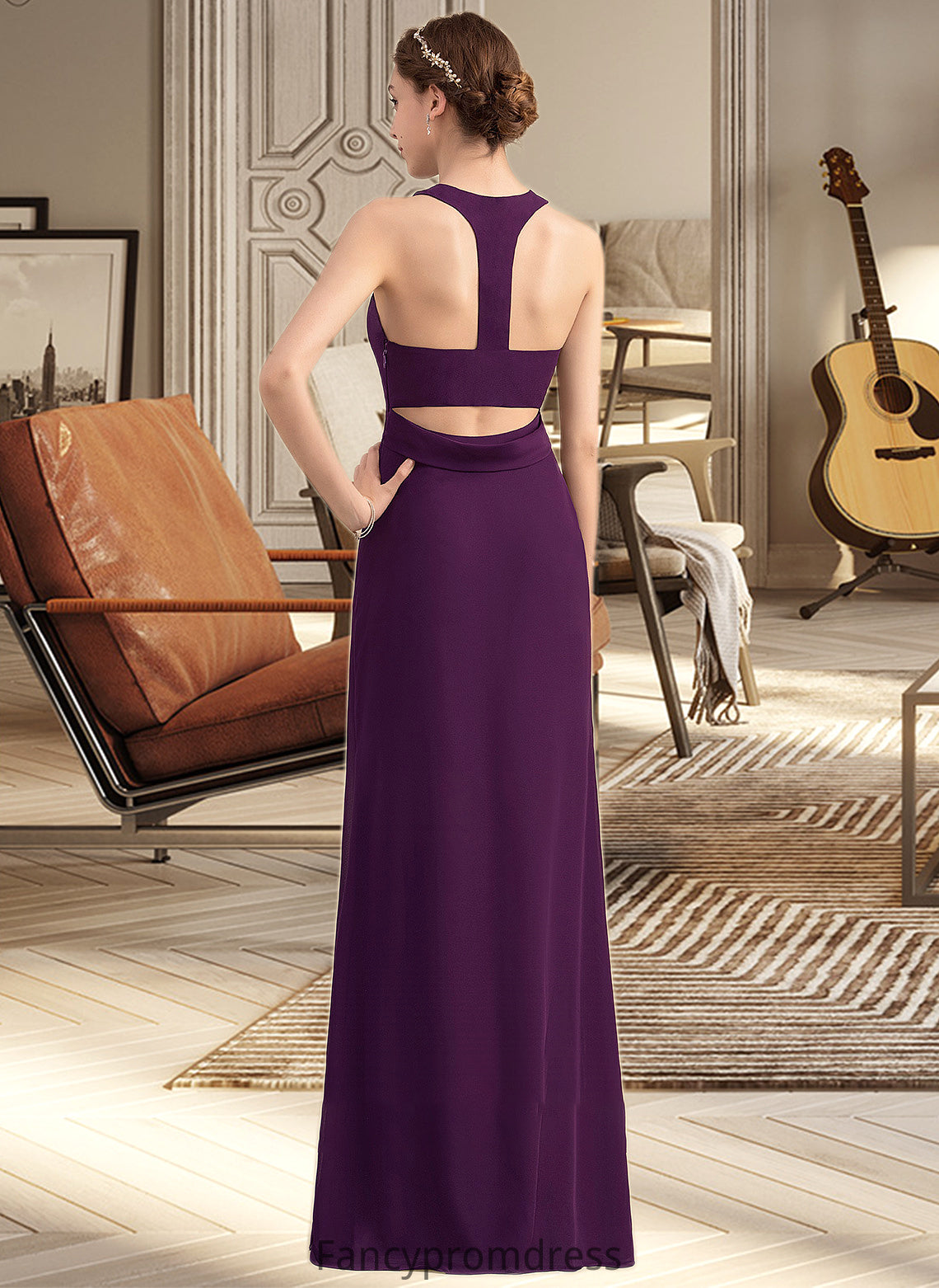 Sadie A-Line Scoop Neck Floor-Length Chiffon Bridesmaid Dress With Split Front DRP0013260