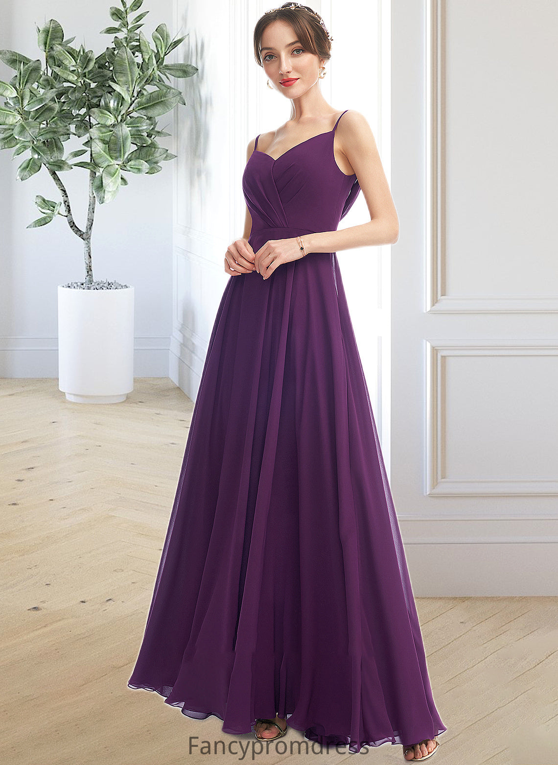 Beatrice A-Line V-neck Floor-Length Bridesmaid Dress With Pockets DRP0013263