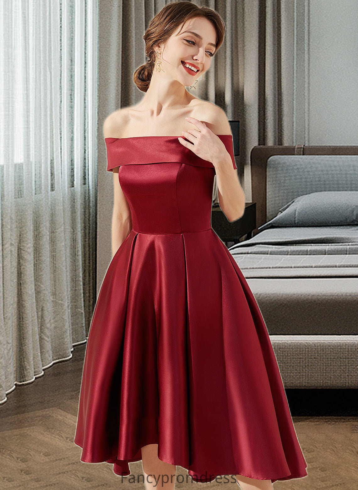 Raina A-Line Off-the-Shoulder Asymmetrical Satin Bridesmaid Dress With Pockets DRP0013264