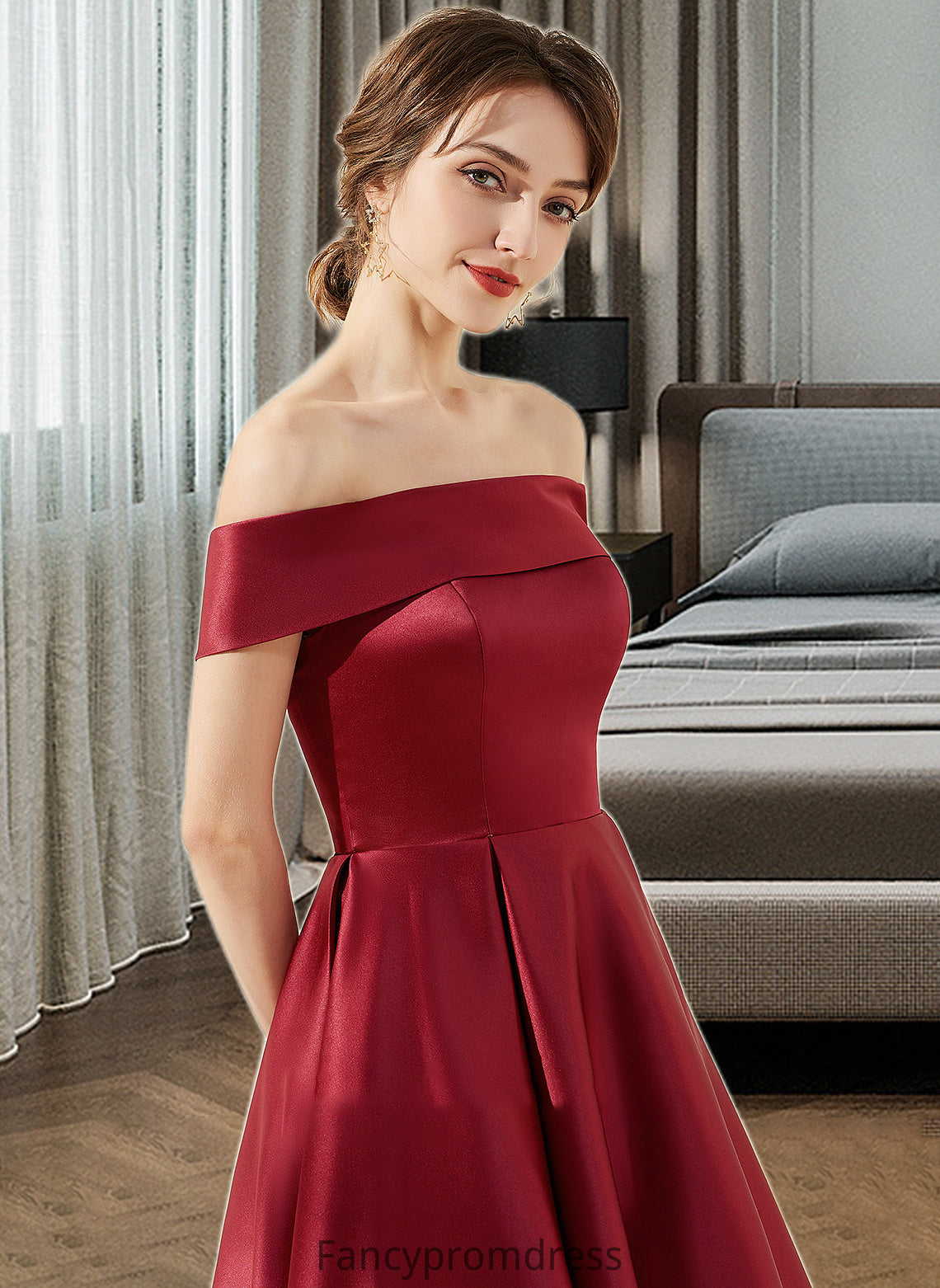 Raina A-Line Off-the-Shoulder Asymmetrical Satin Bridesmaid Dress With Pockets DRP0013264