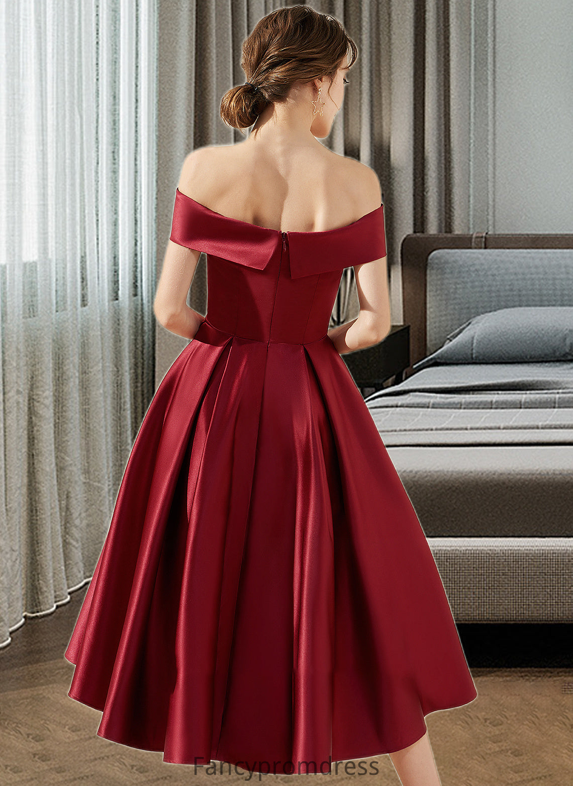 Raina A-Line Off-the-Shoulder Asymmetrical Satin Bridesmaid Dress With Pockets DRP0013264