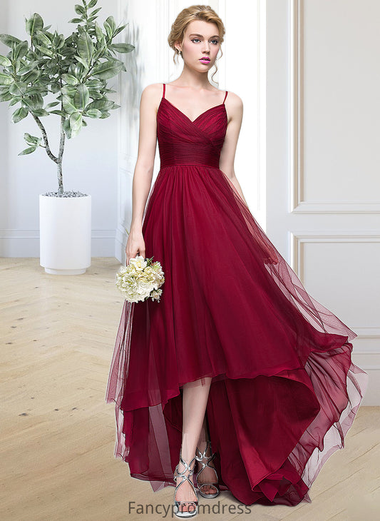 Kassidy A-Line V-neck Asymmetrical Tulle Bridesmaid Dress DRP0013270