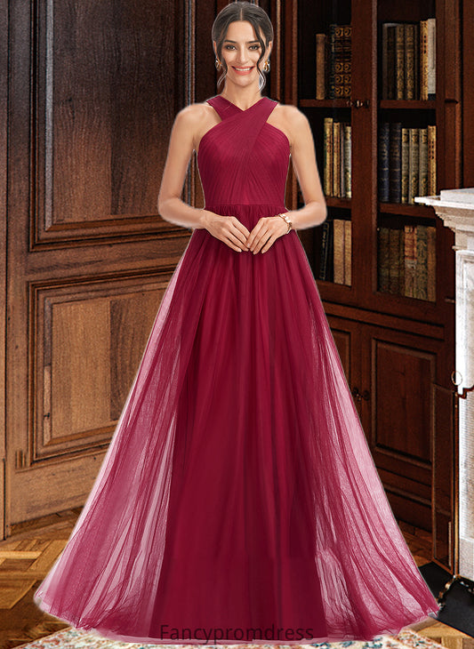 Kendal A-Line Halter Floor-Length Bridesmaid Dress With Ruffle DRP0013274