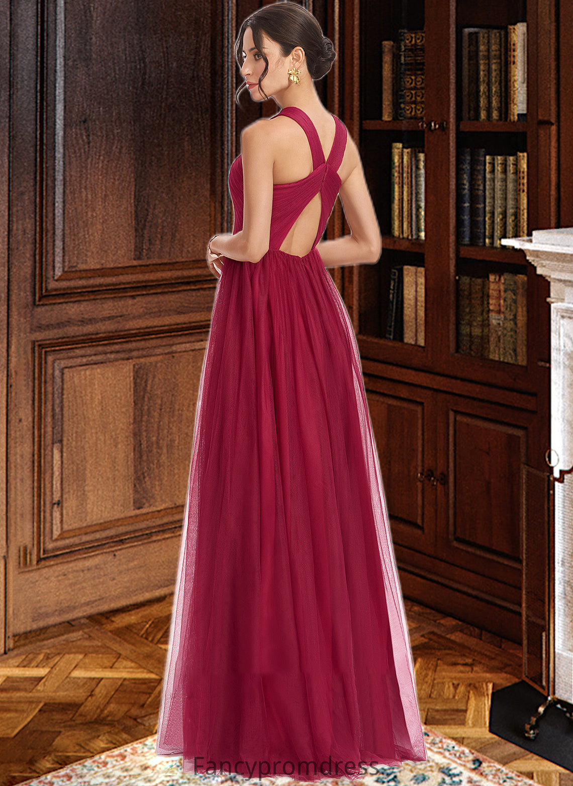 Kendal A-Line Halter Floor-Length Bridesmaid Dress With Ruffle DRP0013274