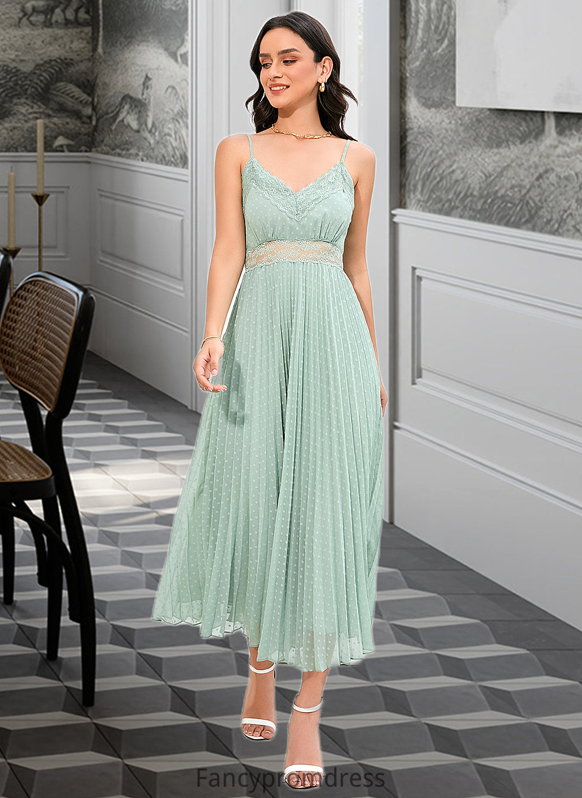 Mignon A-LineV-neckAnkle-LengthBridesmaidDress#273652 DRP0013283