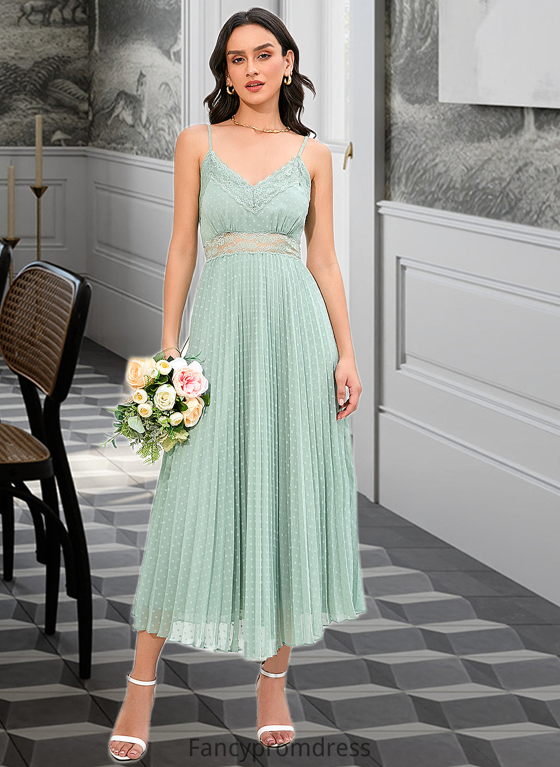 Mignon A-LineV-neckAnkle-LengthBridesmaidDress#273652 DRP0013283