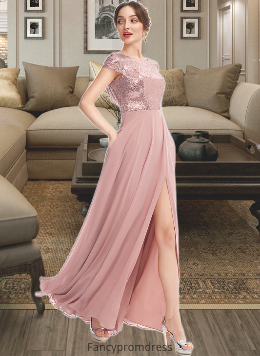 Kaylah A-Line Scoop Neck Floor-Length Bridesmaid Dress With Sequins Split Front DRP0013286