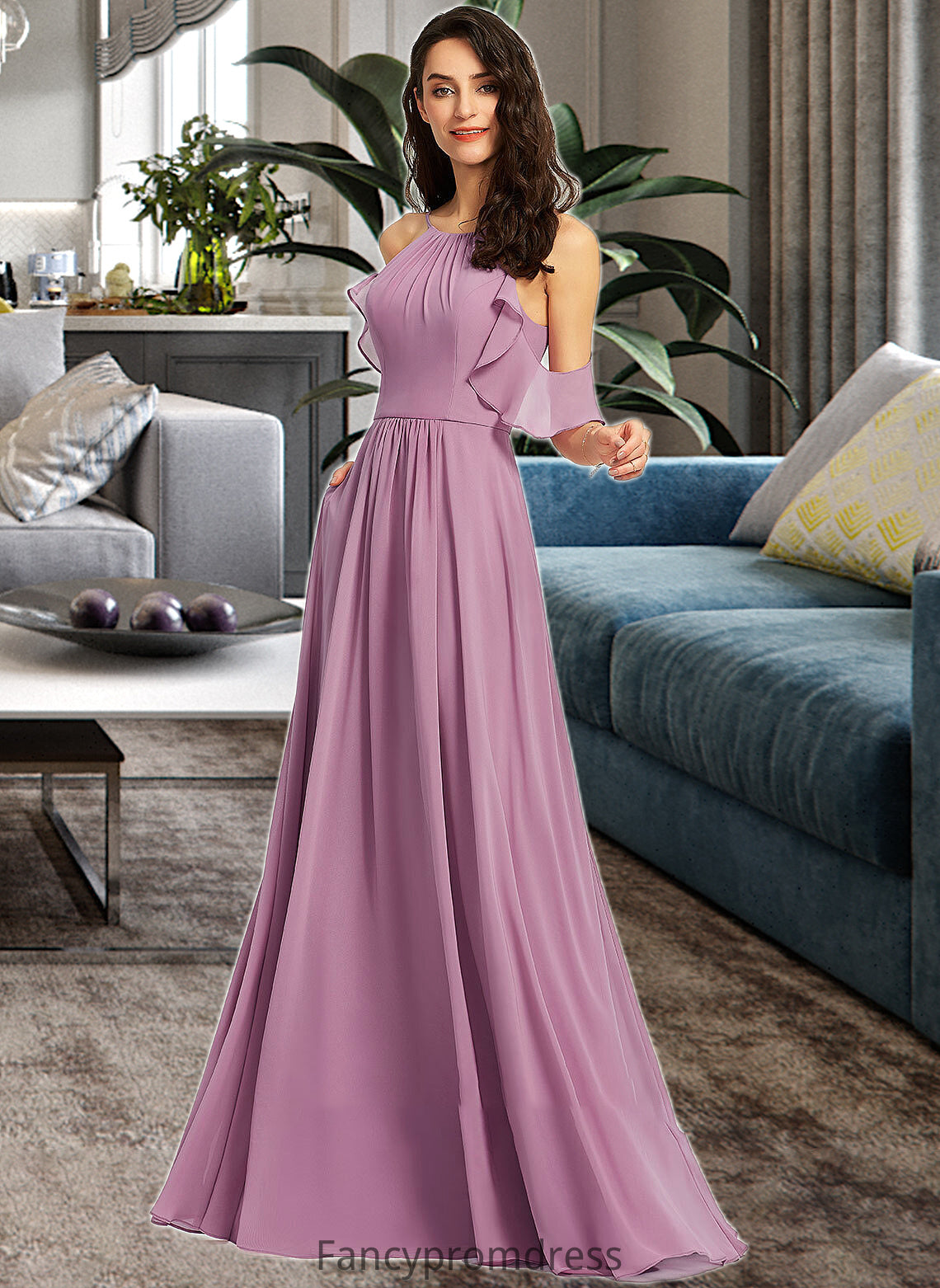 Delaney A-Line Scoop Neck Floor-Length Bridesmaid Dress With Pockets DRP0013287