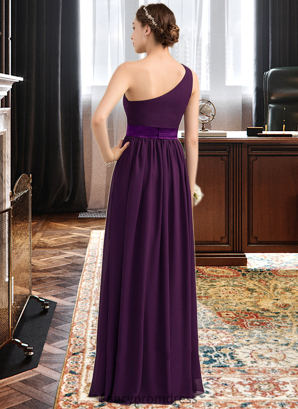 Cali A-Line/Princess One-Shoulder Floor-Length Chiffon Charmeuse Bridesmaid Dress With Ruffle Split Front DRP0013288