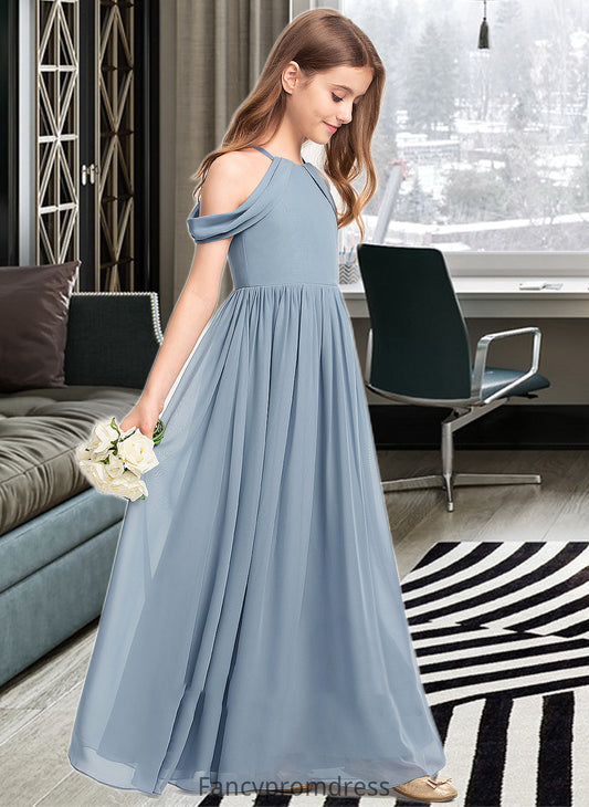 Mylie A-Line Scoop Neck Floor-Length Chiffon Junior Bridesmaid Dress With Ruffle DRP0013302