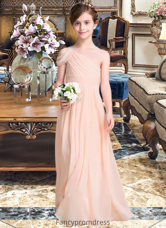 Isabelle A-Line One-Shoulder Floor-Length Chiffon Junior Bridesmaid Dress With Ruffle DRP0013594