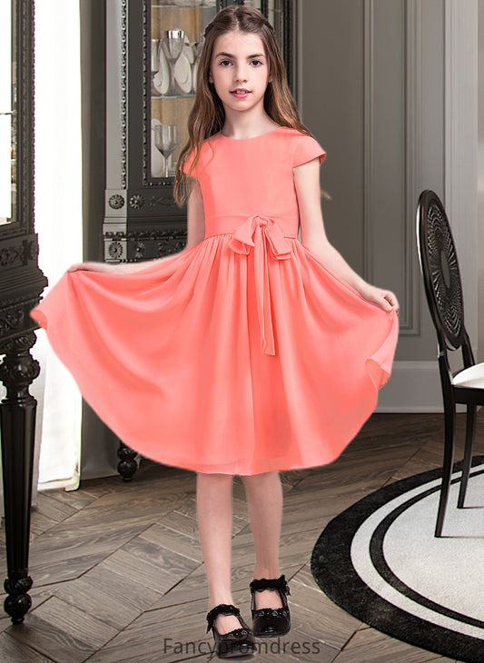 Lilia A-Line Scoop Neck Knee-Length Chiffon Junior Bridesmaid Dress With Bow(s) DRP0013596