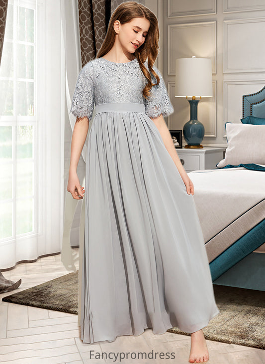 Kamryn A-LineScoopNeckFloor-LengthChiffonLaceJuniorBridesmaidDress#253700 DRP0013602