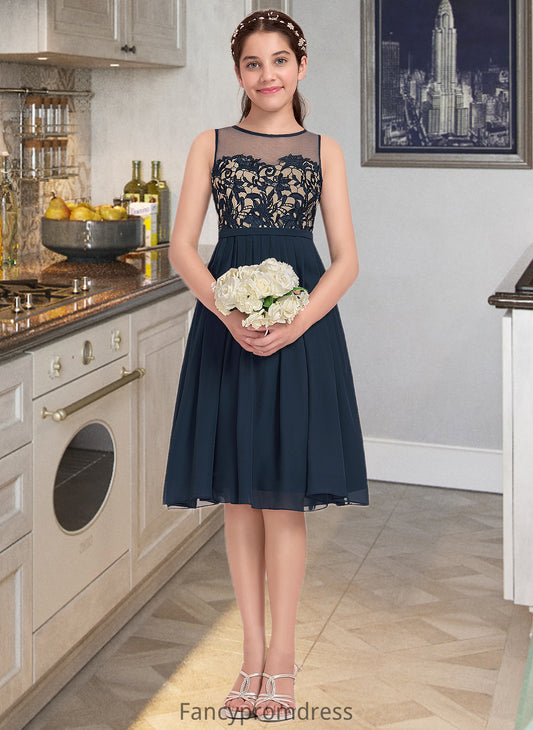 Janet A-Line Scoop Neck Knee-Length Chiffon Junior Bridesmaid Dress DRP0013614