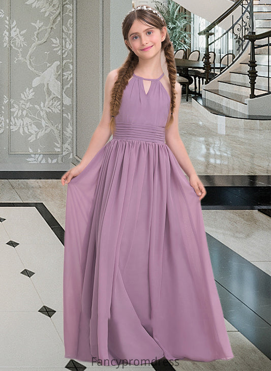 Iris A-LineScoopNeckFloor-LengthChiffonJuniorBridesmaidDressWithRuffle#119580 DRP0013647