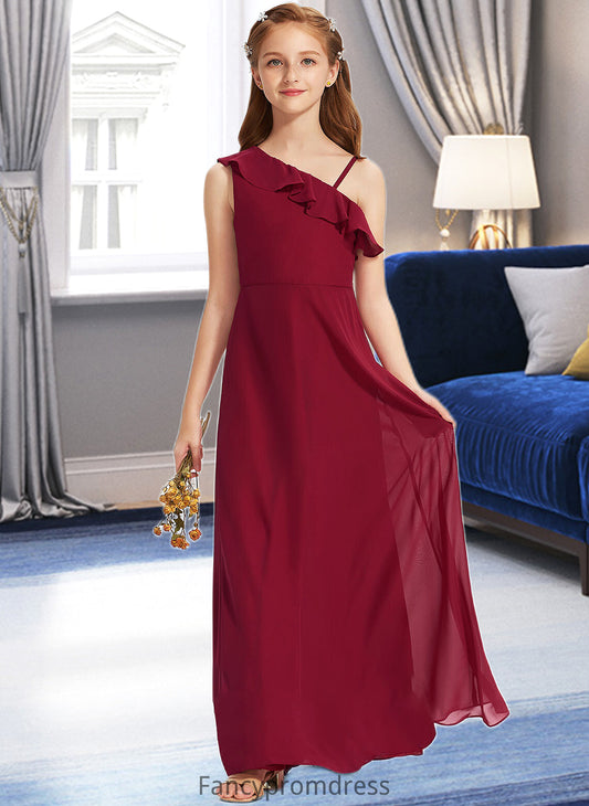 Kay A-Line One-Shoulder Floor-Length Chiffon Junior Bridesmaid Dress With Ruffles DRP0013650