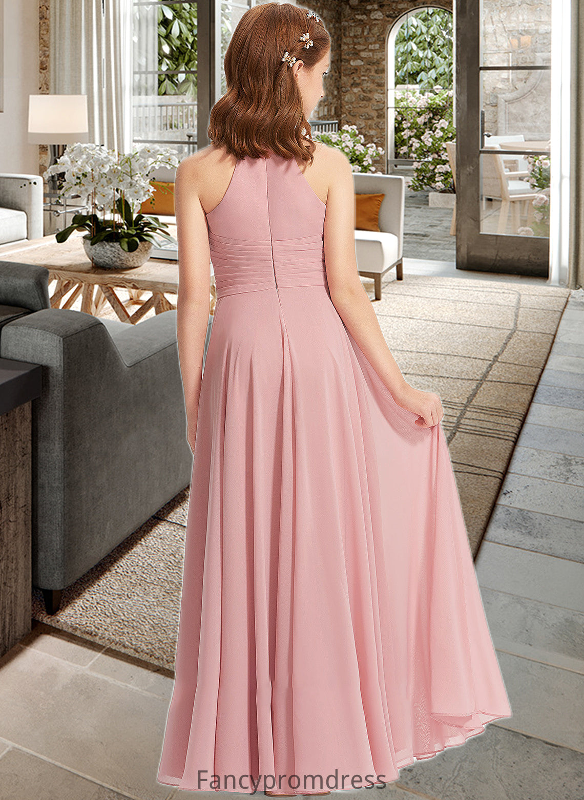 Setlla A-Line Square Neckline Floor-Length Chiffon Junior Bridesmaid Dress With Ruffle DRP0013651