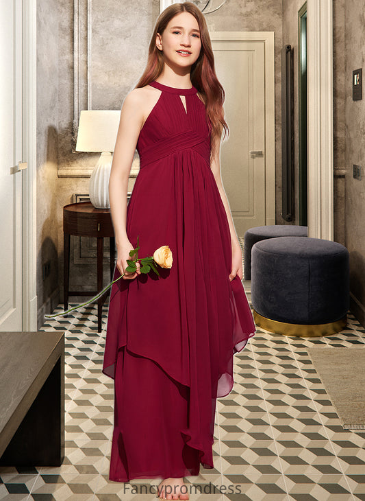 Madelynn A-Line Scoop Neck Floor-Length Chiffon Junior Bridesmaid Dress With Ruffle DRP0013654