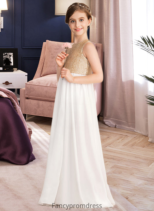 Bridget A-Line Scoop Neck Floor-Length Chiffon Sequined Junior Bridesmaid Dress DRP0013662