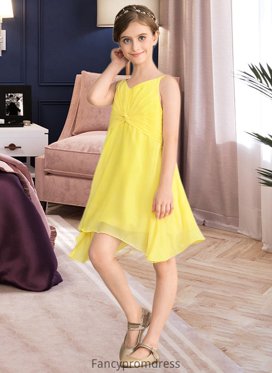 Izabelle A-Line V-neck Knee-Length Chiffon Junior Bridesmaid Dress With Ruffle DRP0013664