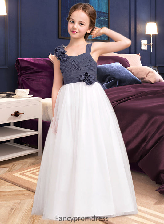 Anne A-Line Sweetheart Floor-Length Chiffon Tulle Junior Bridesmaid Dress With Ruffle Flower(s) DRP0013665