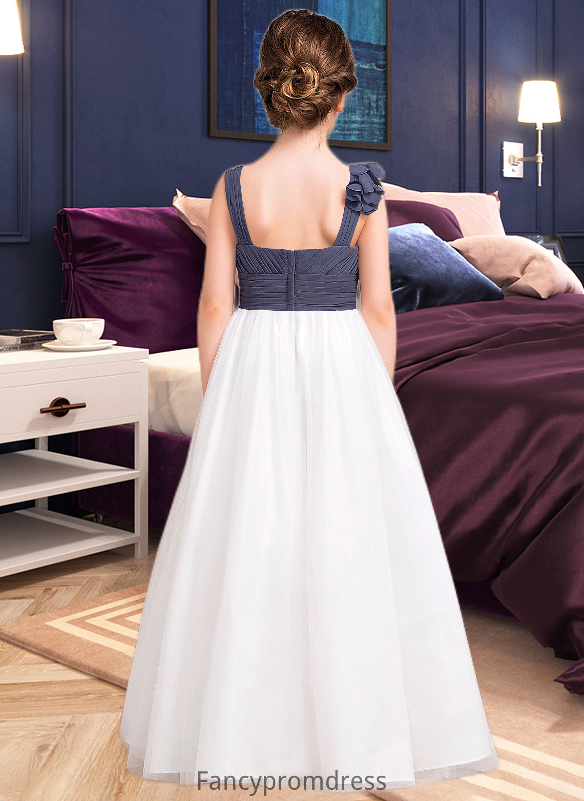 Anne A-Line Sweetheart Floor-Length Chiffon Tulle Junior Bridesmaid Dress With Ruffle Flower(s) DRP0013665