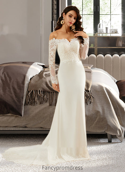 Undine Trumpet/Mermaid Off-the-Shoulder Court Train Wedding Dress With Lace DRP0013680