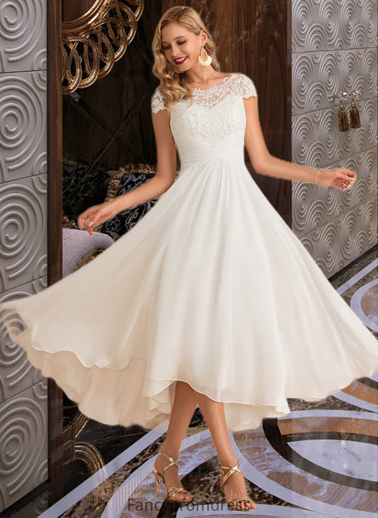 Aleah A-Line Scoop Neck Asymmetrical Chiffon Wedding Dress DRP0013683