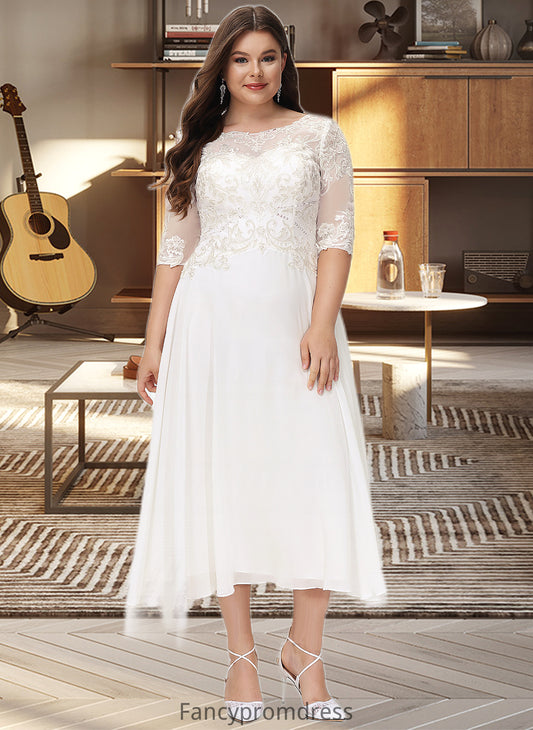 Adrienne A-Line Scoop Neck Asymmetrical Chiffon Wedding Dress With Beading Sequins DRP0013686