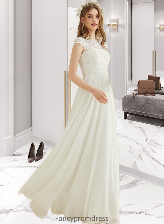 Olympia A-Line Floor-Length Chiffon Lace Wedding Dress DRP0013687