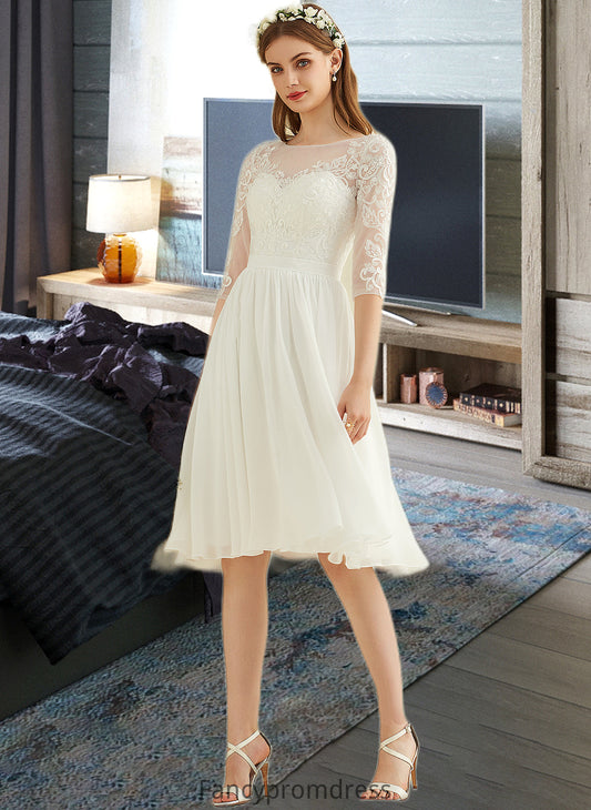 Rebecca A-Line Knee-Length Chiffon Lace Wedding Dress With Sequins DRP0013689