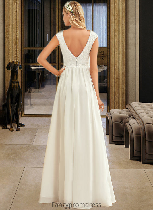 Halle A-Line V-neck Floor-Length Chiffon Lace Wedding Dress DRP0013722