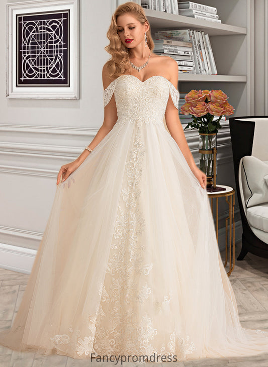 Patsy Ball-Gown/Princess Chapel Train Tulle Lace Wedding Dress With Sequins DRP0013726