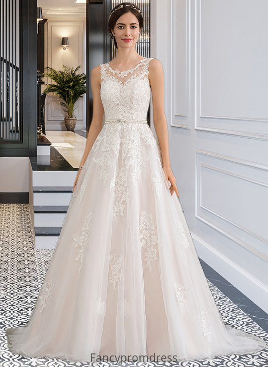 Karina Ball-Gown/Princess Scoop Neck Court Train Tulle Wedding Dress With Beading Sequins DRP0013730