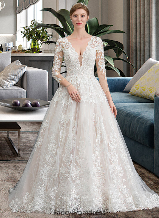 Meghan Ball-Gown/Princess V-neck Chapel Train Tulle Wedding Dress DRP0013735