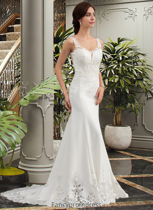 Angelique Trumpet/Mermaid V-neck Court Train Lace Stretch Crepe Wedding Dress With Sequins DRP0013738