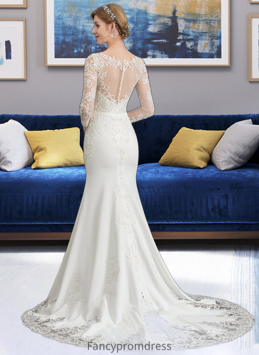 Sophie Trumpet/Mermaid Illusion Chapel Train Stretch Crepe Wedding Dress With Lace DRP0013740